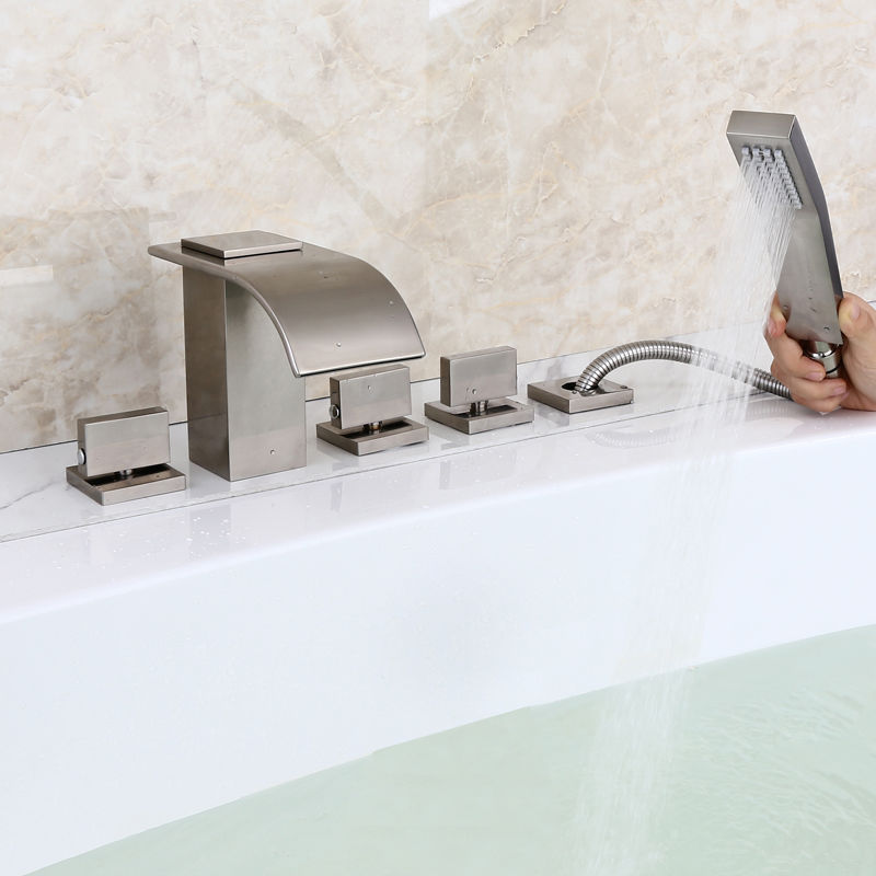 Widespread Waterfall Bathroom Faucet Tub Filler Handshower In