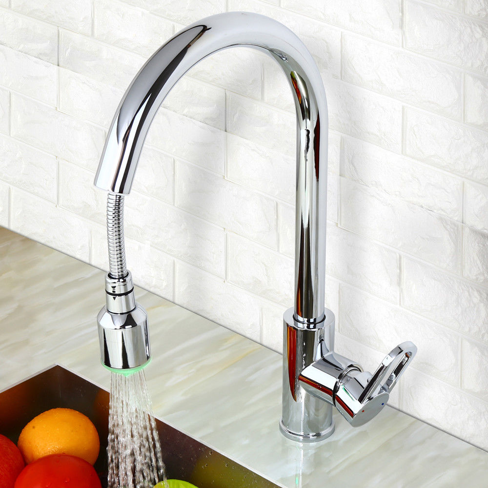 Led Light Kitchen Faucet With Pull Out Sprayer Single Hole Filler