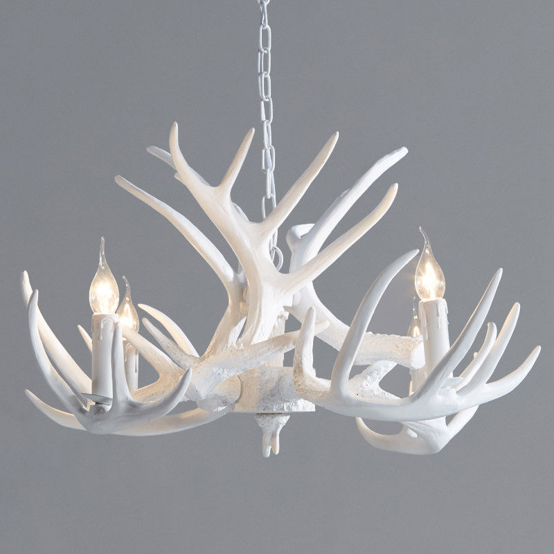 Rustic 1 Tier White Faux Antler Candelabra Chandelier Kitchen