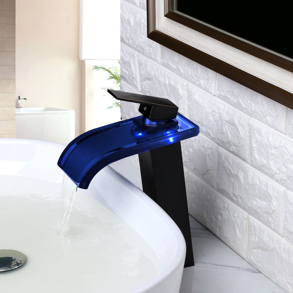 Homary Co-crystal LED Waterfall Glass 1 Handle Bathroom Vessel Sink Mixer Faucet