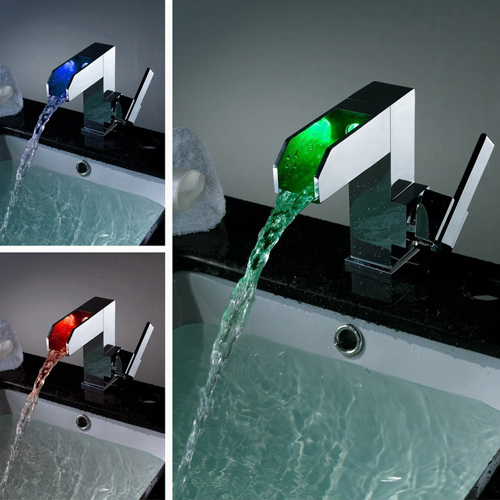 Bathroom Basin Tap 1 Handle Monoblock Led Faucet Lights Waterfall