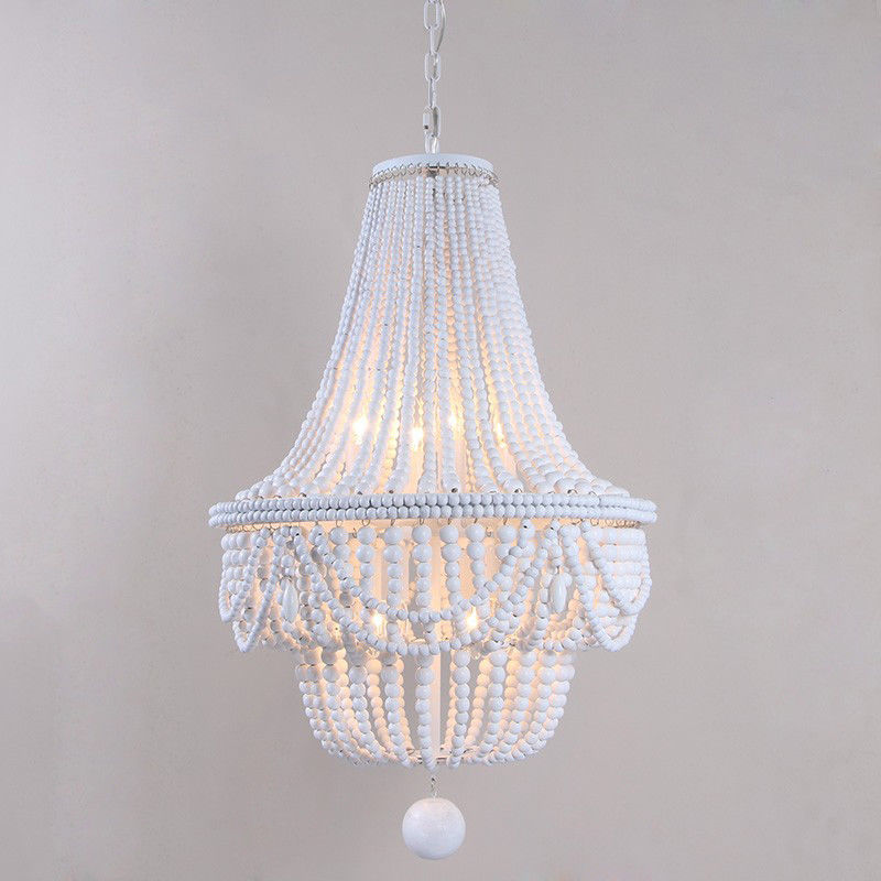 Homary Gray Blue White Wood Beaded Basket 8 Light Chandelier