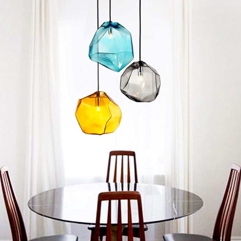 Modern Stone 3 Light Color Glass Pendant Light Ceiling Fixture
