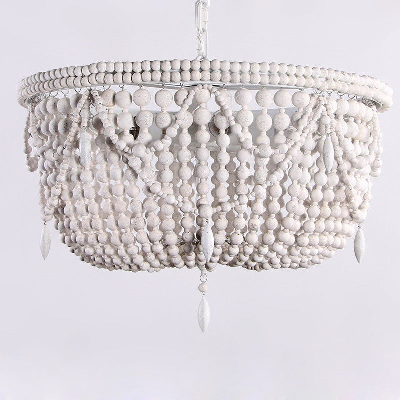 Homary Suspended Pendant Light With Distressed Wood Beaded Basket