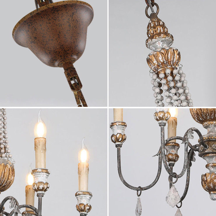 Retro Rustic 6 Light Sculpted Wood Rust Metal Clear Crystal Candle Style Chandelier Retro Rustic 6 Light Sculpted Wood Rust Metal Clear Crystal Candle Style Chandelier