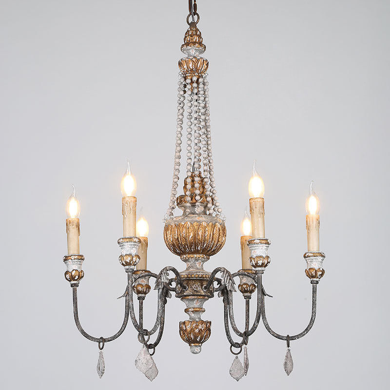 Retro Rustic 6 Light Sculpted Wood Rust Metal Clear Crystal Candle Style Chandelier Retro Rustic 6 Light Sculpted Wood Rust Metal Clear Crystal Candle Style Chandelier