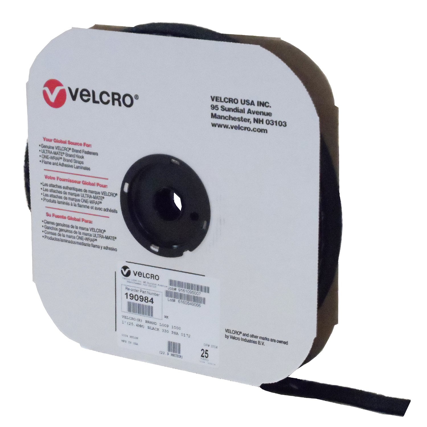 VELCRO® Brand Loop 1000 1" Black Pressure Sensitive Adhesive 72 25