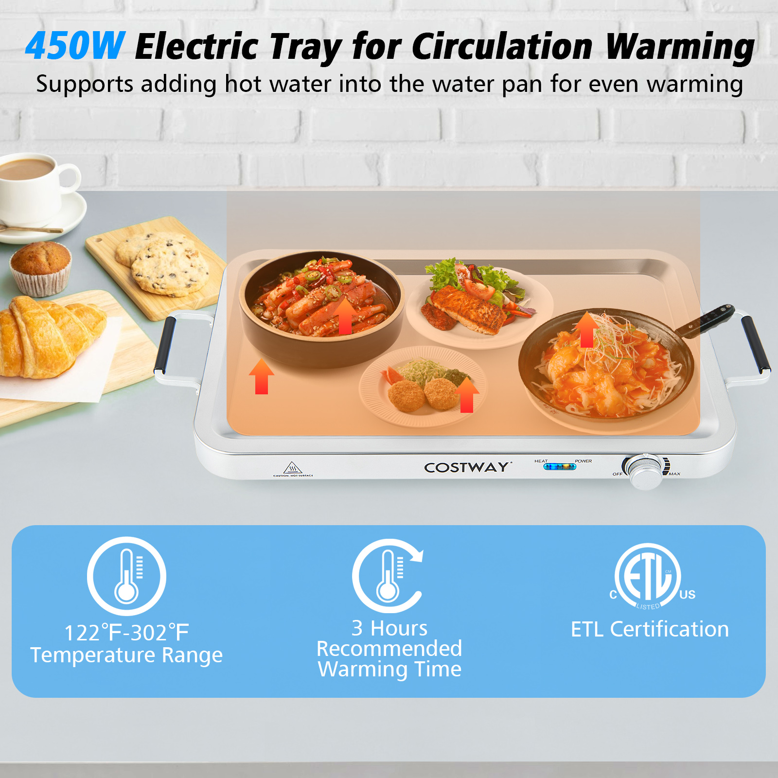 Food Warmer Buffet Server 450W Stainless Steel Electric Warming Tray for Parties - Picture 5 of 10