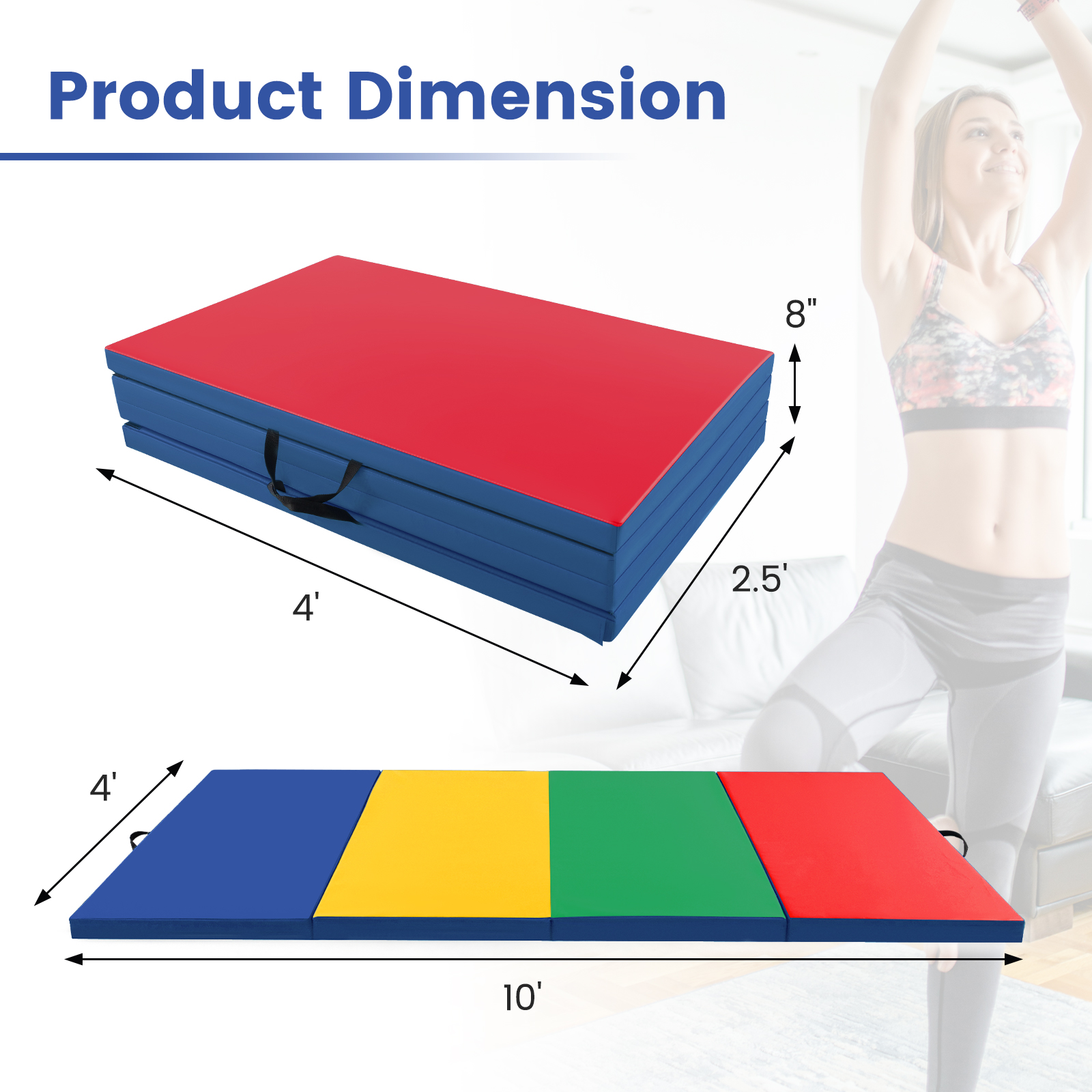 4-Panel faltbare Trainingsmatte mit Tragegriffen für Yoga, MMA mehrere Farben - Bild 2 von 10