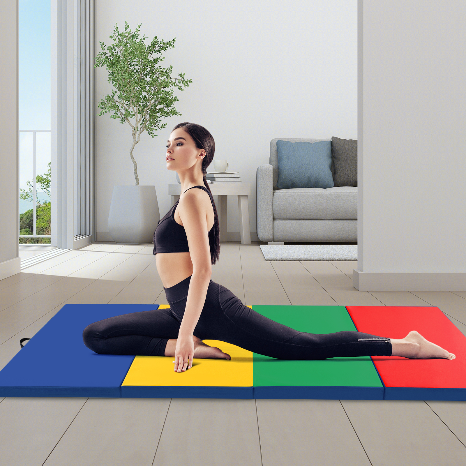 4-Panel faltbare Trainingsmatte mit Tragegriffen für Yoga, MMA mehrere Farben - Bild 3 von 10