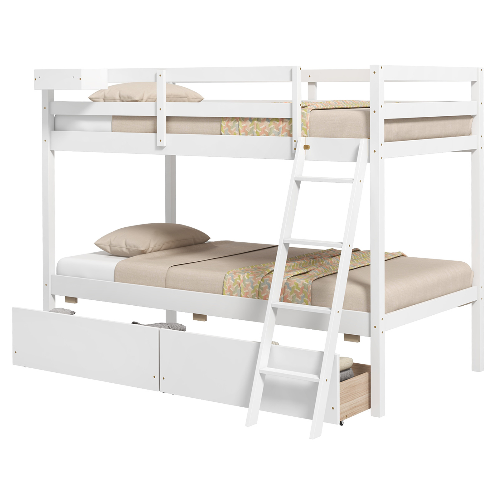 Twin Over Twin Bunk Space-Saving Bed with Ladder, Guardrails, 2 Storage Drawers - Picture 11 of 20