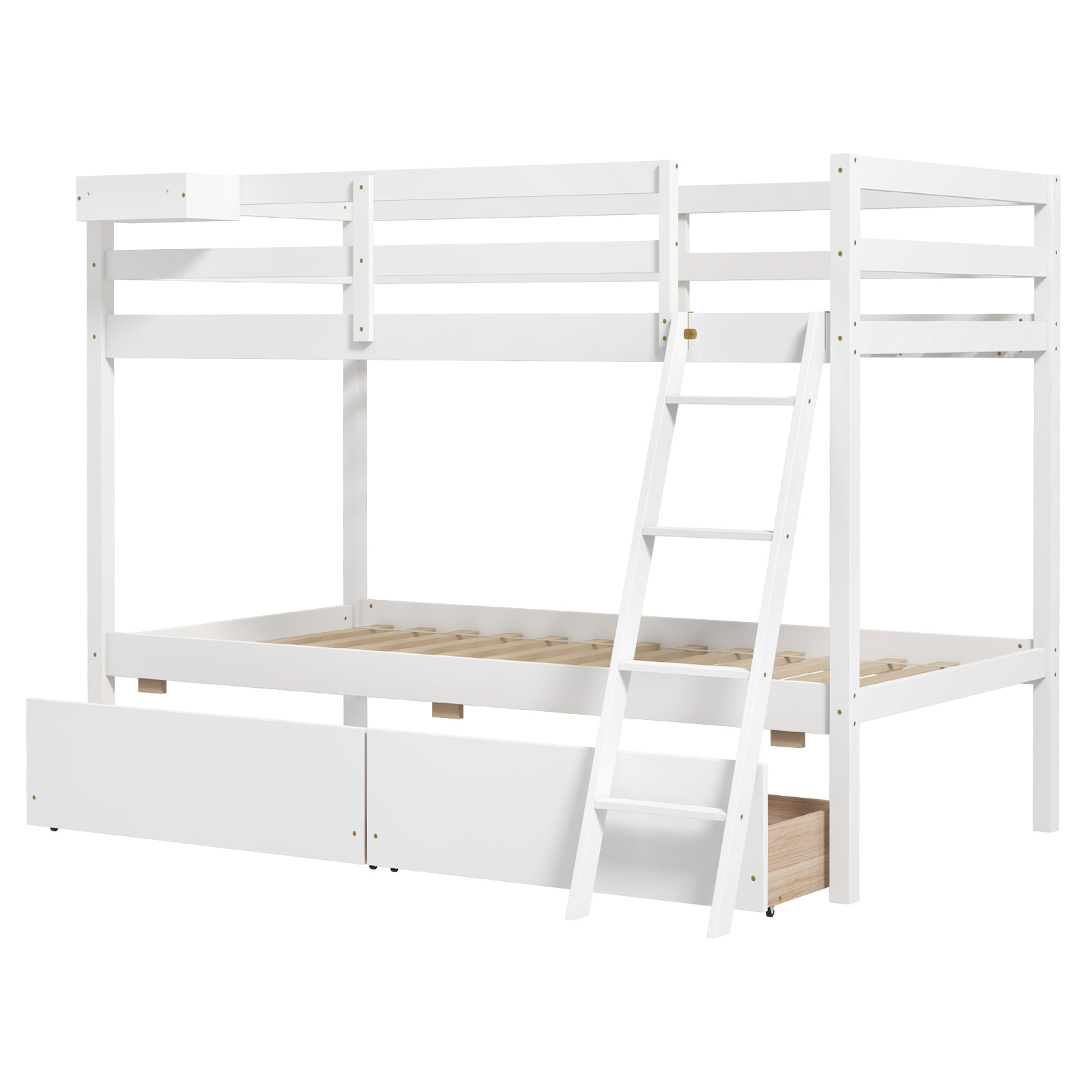 Twin Over Twin Bunk Space-Saving Bed with Ladder, Guardrails, 2 Storage Drawers - Picture 20 of 20
