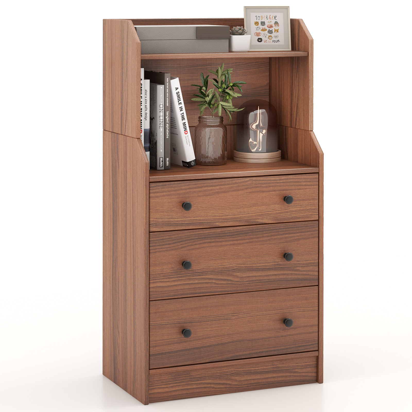 Giantex 3-Drawer Dresser Wood Utility Storage Organizer Chest w/ 2 Open Shelves - Picture 12 of 31