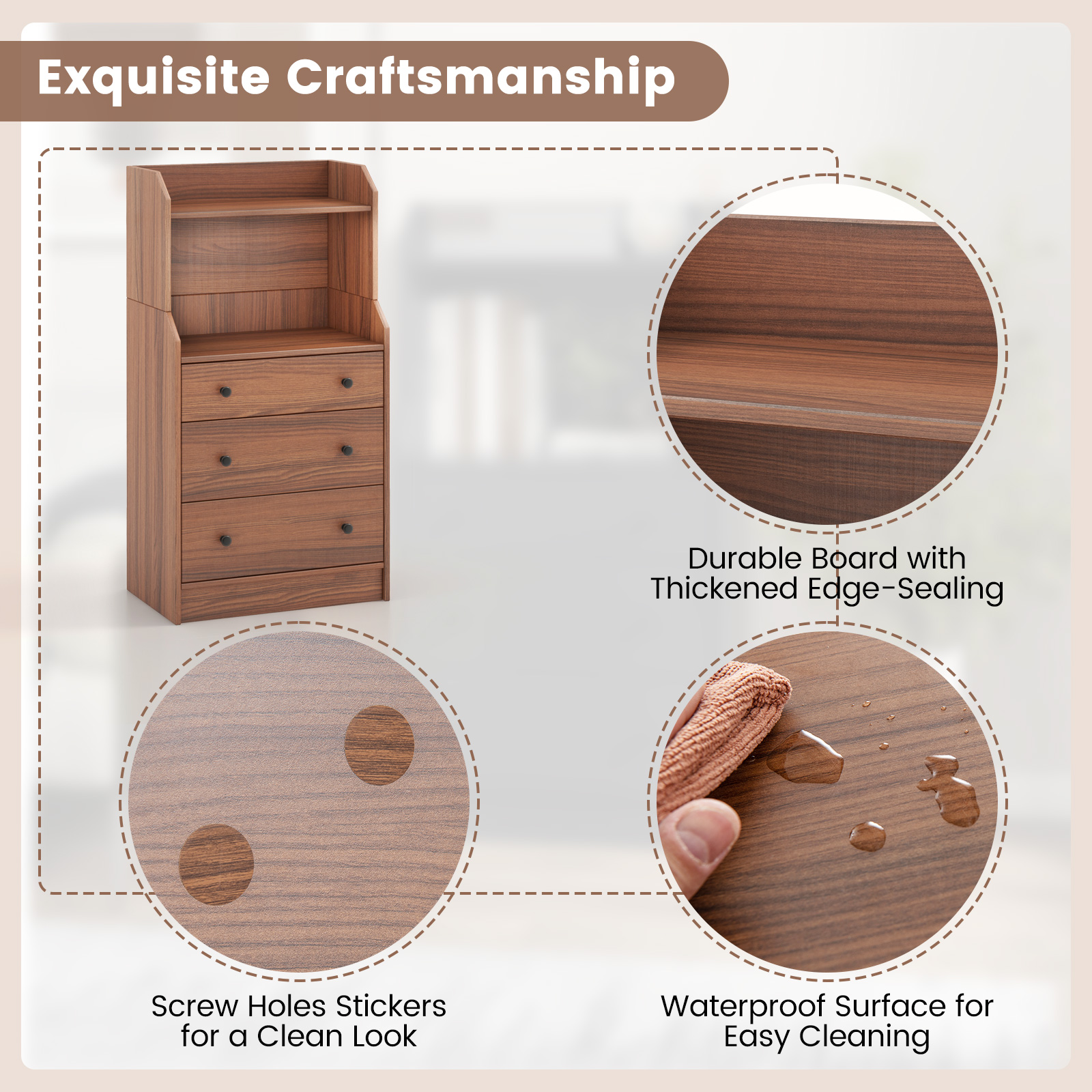 Giantex 3-Drawer Dresser Wood Utility Storage Organizer Chest w/ 2 Open Shelves - Picture 16 of 31