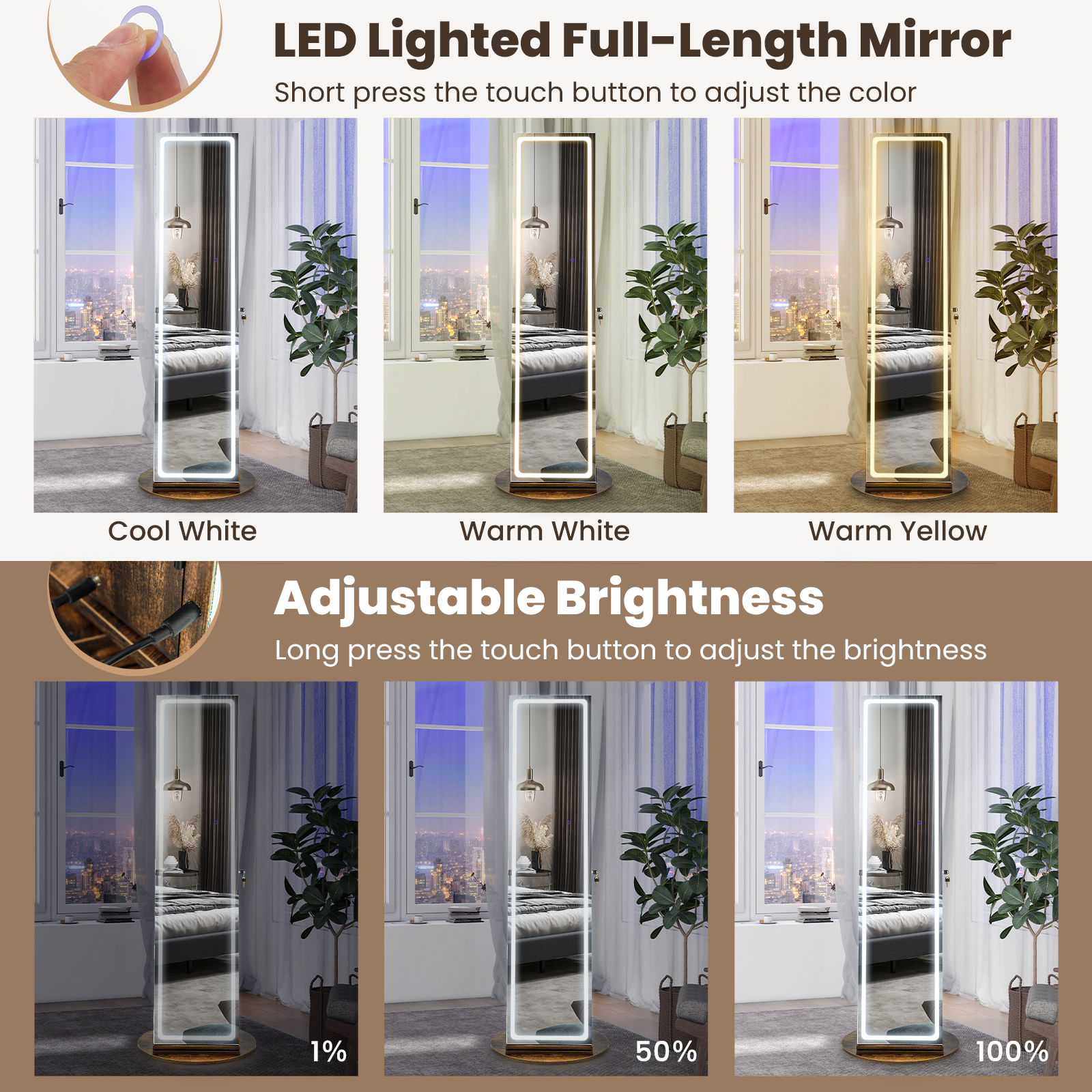 360° Swivel Jewelry Cabinet Organizer 3-Color LED Mirror w/ Built-in Lights - Picture 17 of 20