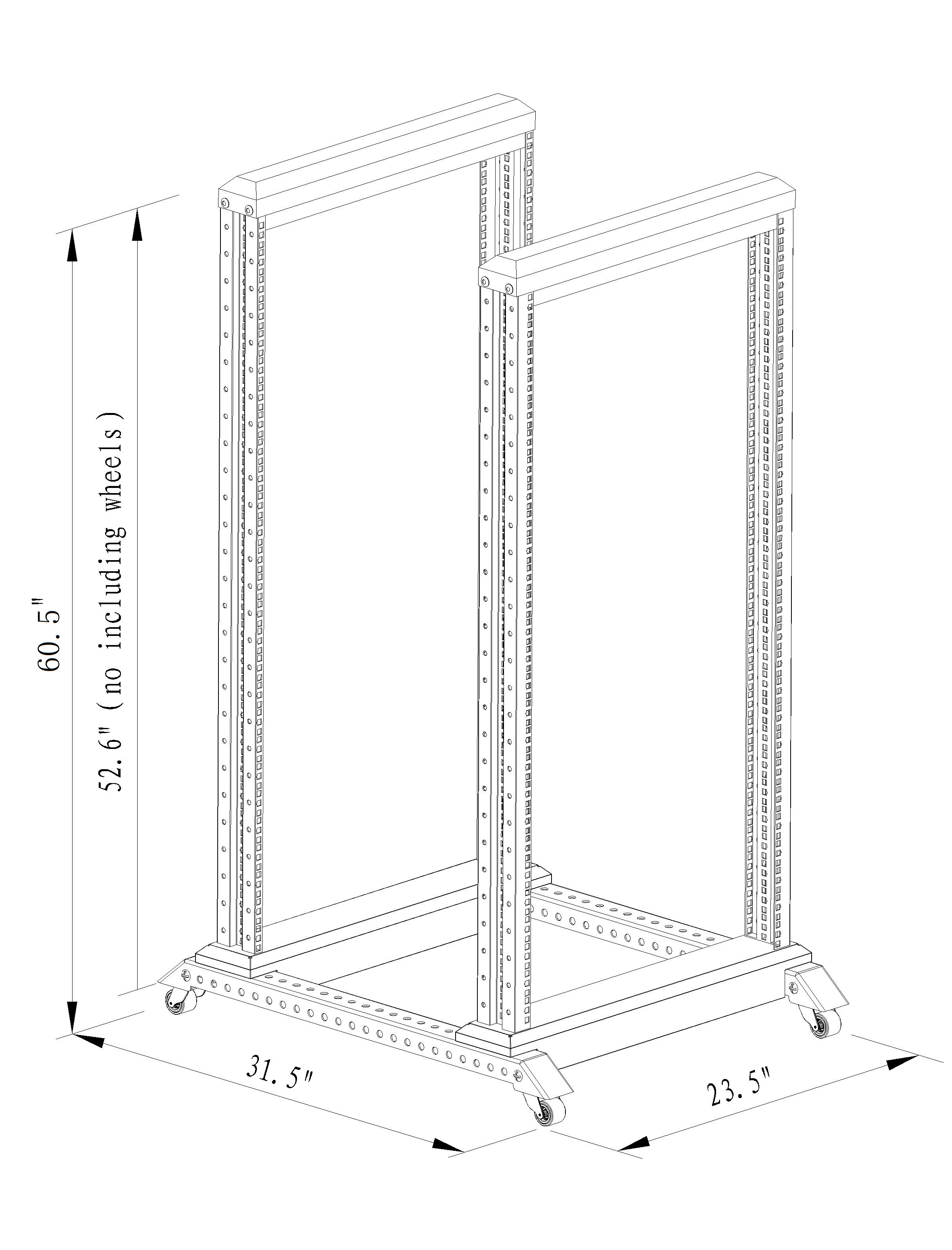 27U 4 Post Open Frame Network Server Rack 800MM Deep With 3 pairs of L