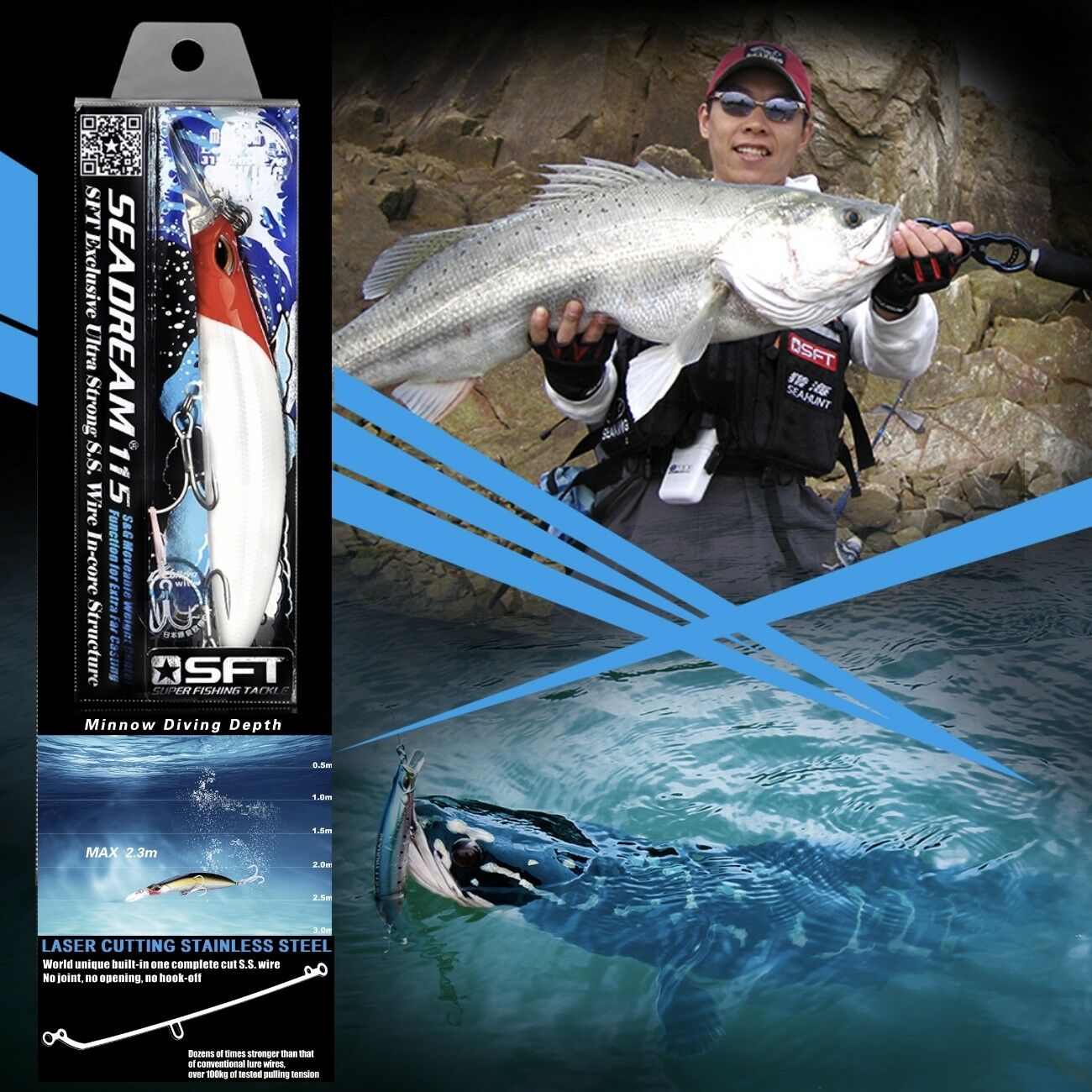 SFT LONG RANGE CASTING SINKING MINNOW LURE SEADREAM 115S