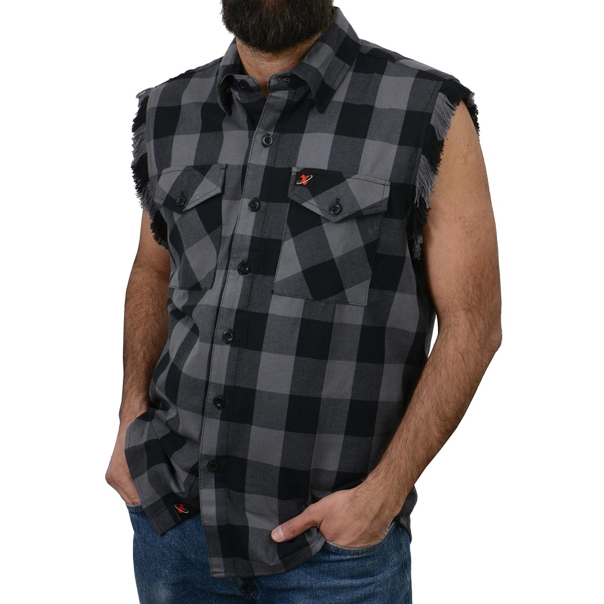 Milwaukee Leather MNG11689 Men’s Classic Black and Grey Button-Down Flannel Cut