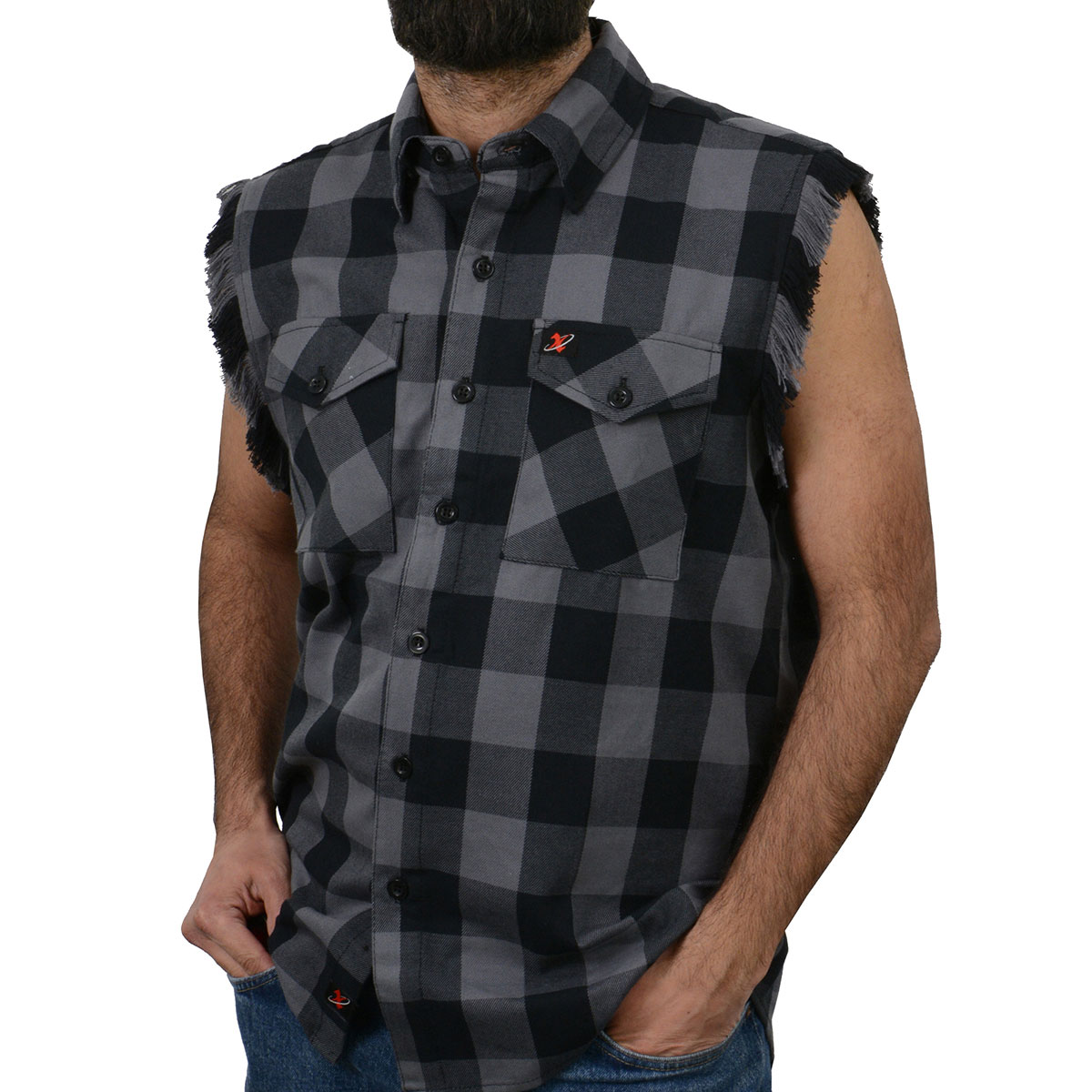 Milwaukee Leather MNG11689 Men’s Classic Black and Grey Button-Down Flannel Cut