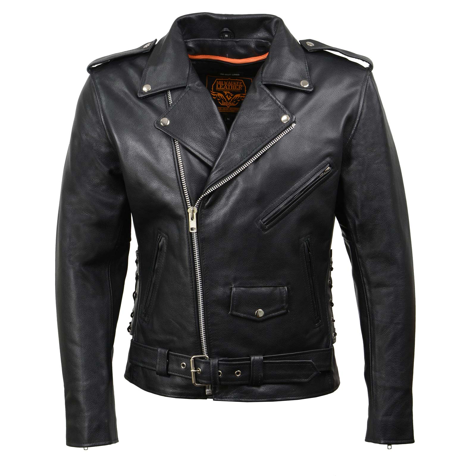 Milwaukee Leather SH1011 Black Classic Brando Motorcycle Jacket for Men Made of