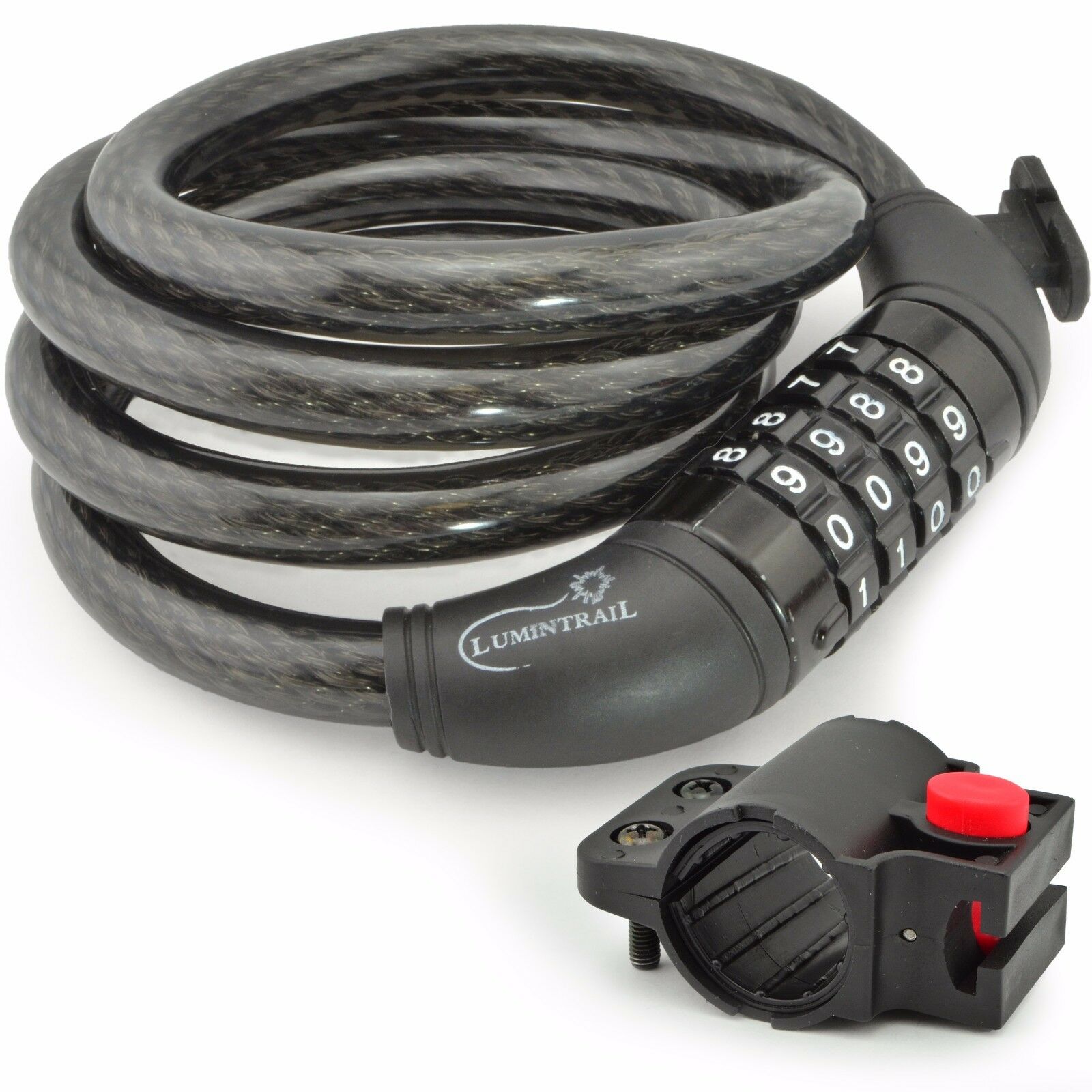 Lumintrail Bicycle 4 Digit Combination Cable Lock and U-Lock with Mount Brackets