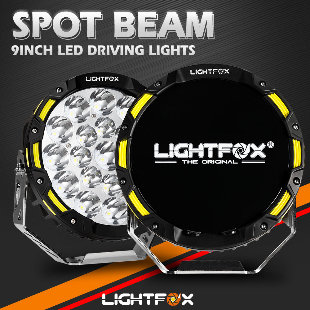 LIGHTFOX 9inch CREE SPOT LED Driving Lights 4x4 Round Spotlights BLACK