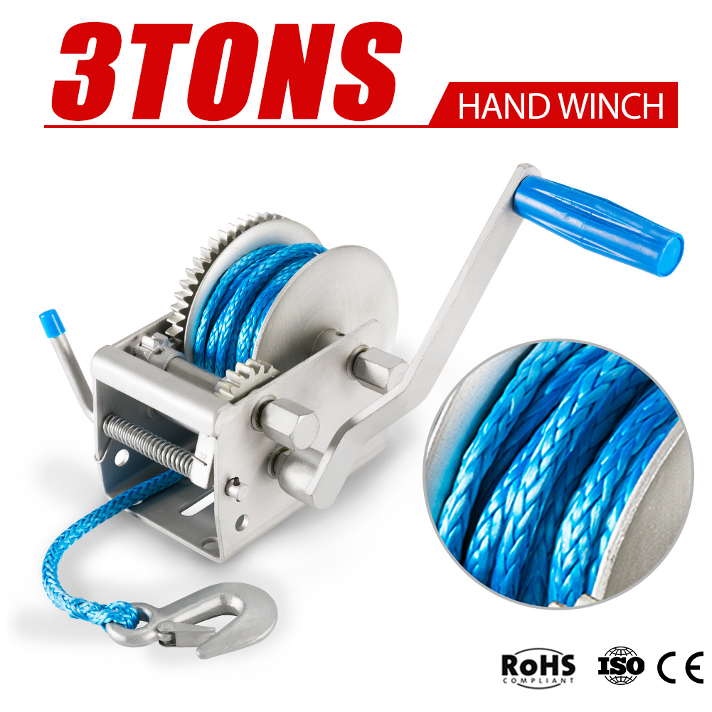 3Tons Recovery Hand Winch 3Speed 10M x 7MM Dyneema Synthetic Rope Boat 4WD 4X4 eBay