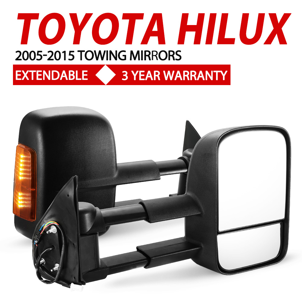 Pair Extendable Towing Side Mirrors For Toyota HILUX 20052015 Black eBay