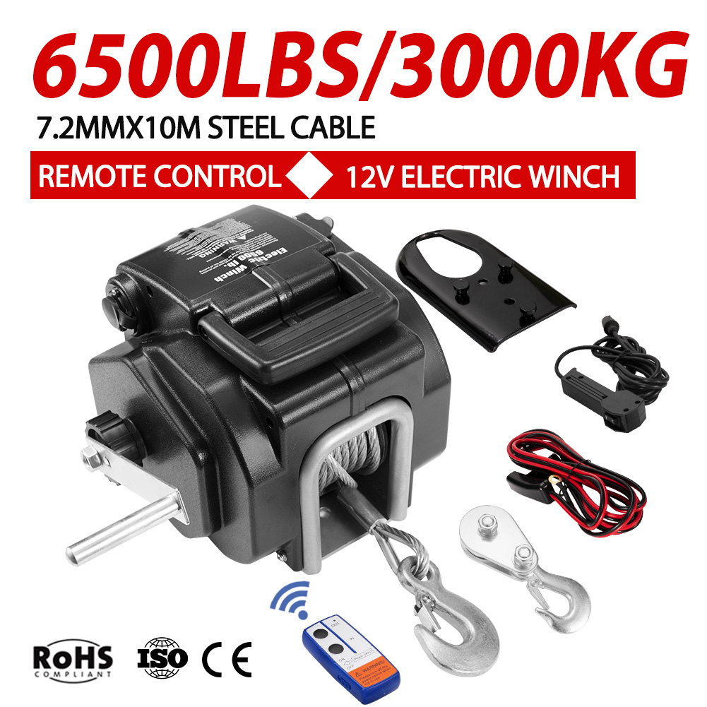 12V 6500LBS Electric Winch Remote Boat Marine Ship Winch Steel Cable 7