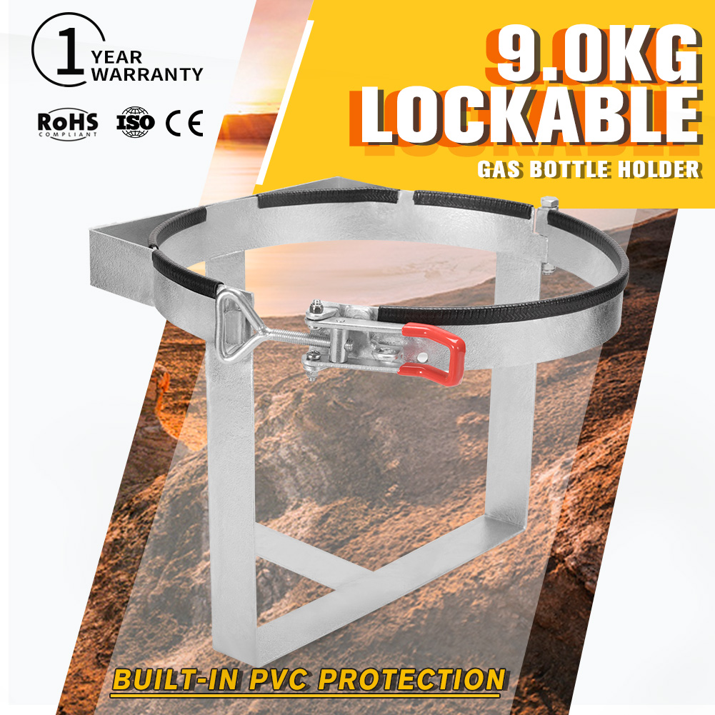 9KG Trailer Gas Bottle Holder Lockable Bolt On Galvanized For Camper