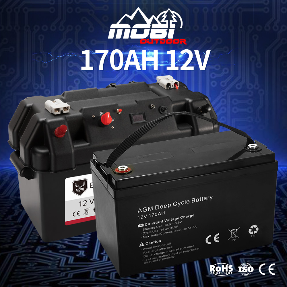 MOBI 12V 170AH AGM Battery Camping Marine 4WD Deep Cycle & W/ Strap