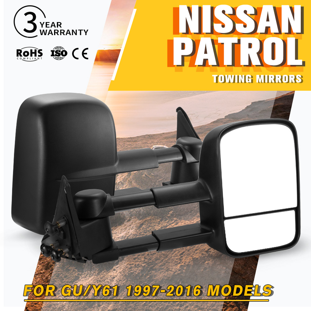 PAIR Extendable Towing Mirrors For Nissan Patrol GU Y61 19972016 Black