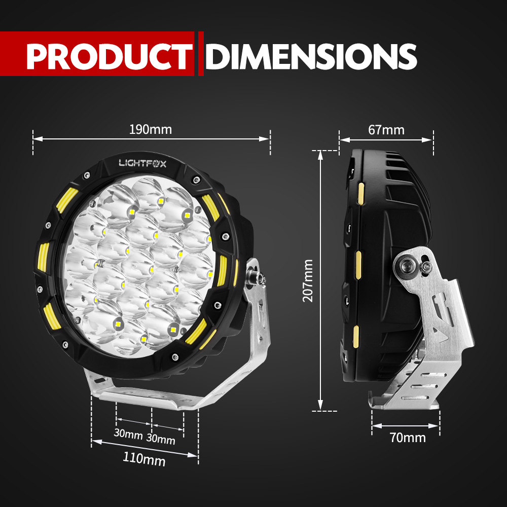 LIGHTFOX 9inch CREE SPOT LED Driving Lights 4x4 Round Spotlights BLACK