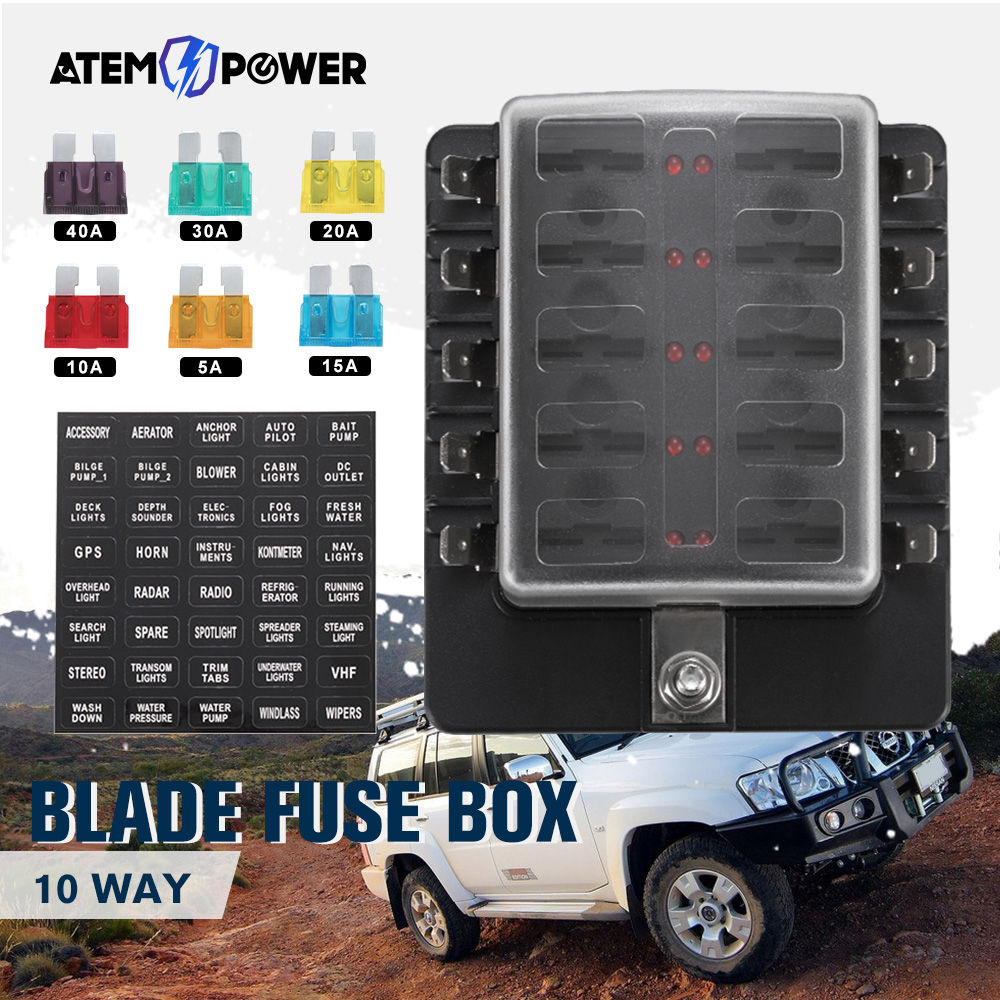 20PCS 10-Way Auto Blade Fuse Box Holder Block 12V/24V Car Power