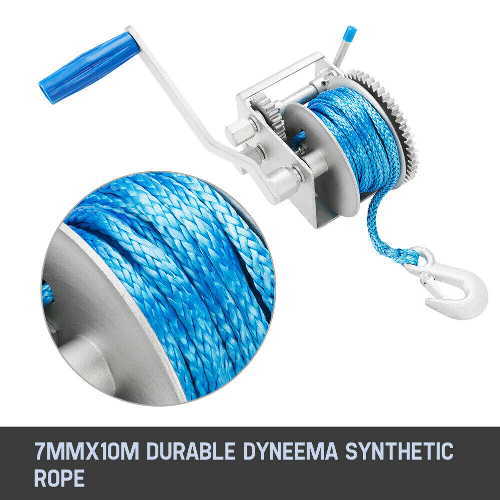 MOBI 3Tons Hand Winch 3Speed 10M x 7MM Dyneema Synthetic Rope Boat 4X4