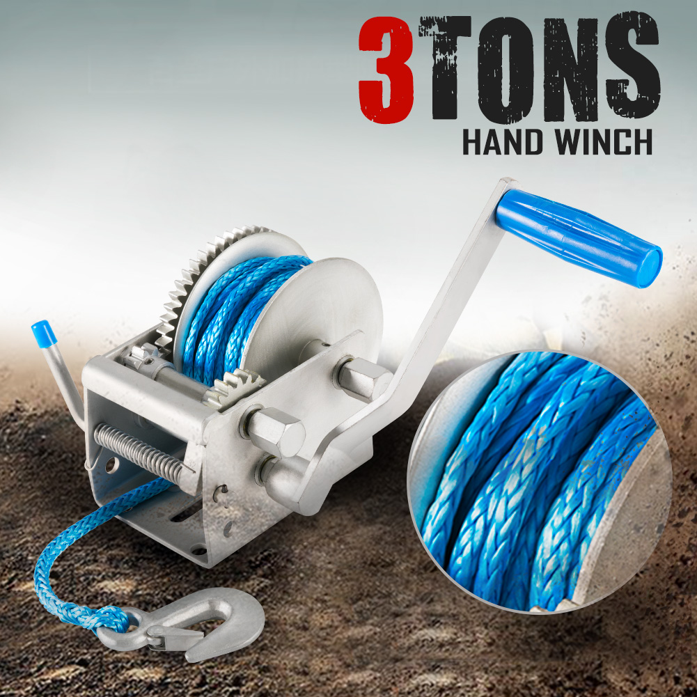 3Tons 3Speed Recovery Hand Winch 10M x 7MM Dyneema Synthetic Rope Boat