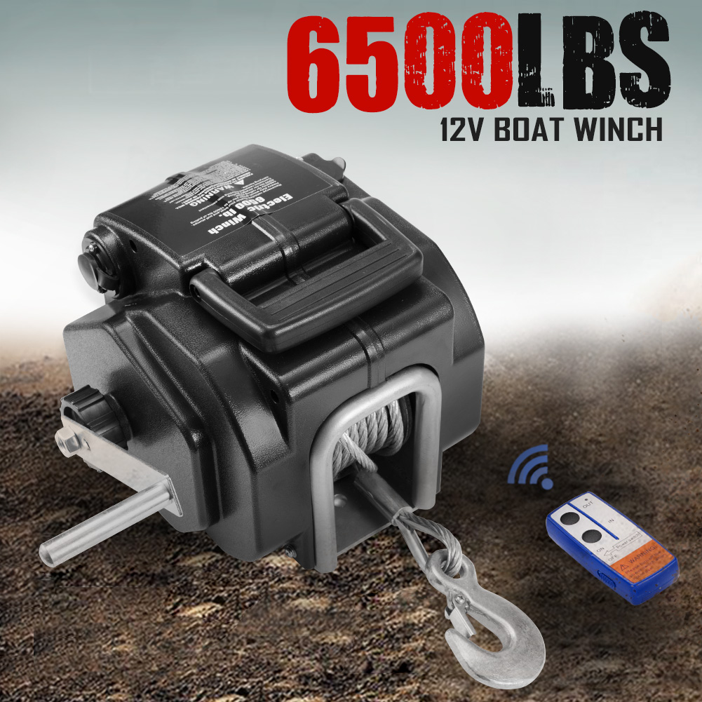 MOBI 6500LBS Remote Electric Boat Winch 12V Portable Detachable 10m