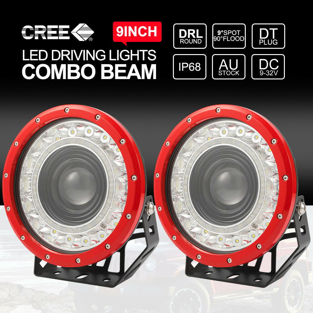 Pair 9 inch CREE SPOT LED Driving Lights 4x4 RED Spotlights With Round DRL 12V 725704302402 eBay