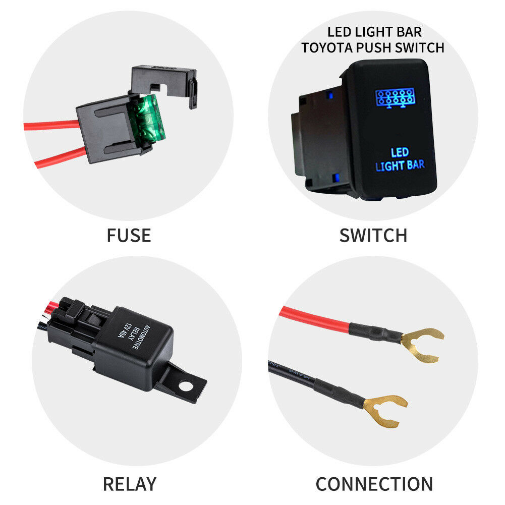 30A Wiring Loom Harness Relay Fuse Kit with Push Switch LED Light Bar