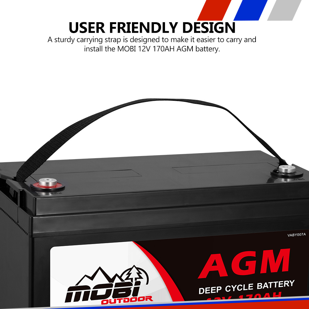 MOBI 12V 170AH AGM Battery Camping Marine 4WD Deep Cycle & W/ Strap