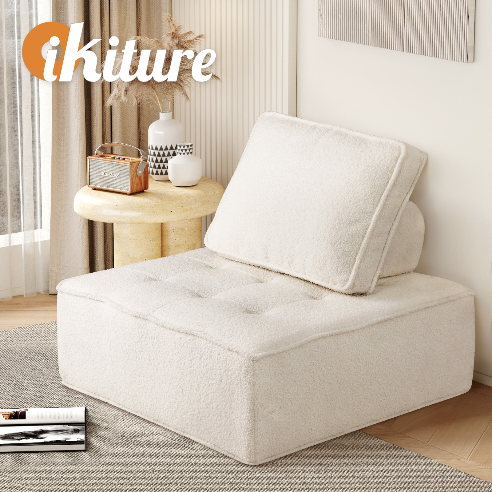 Oikiture 1-4PCS Modular Sofa Lounge Chair Armless TOFU Back Sherpa/Linen/PU - Picture 35 of 150