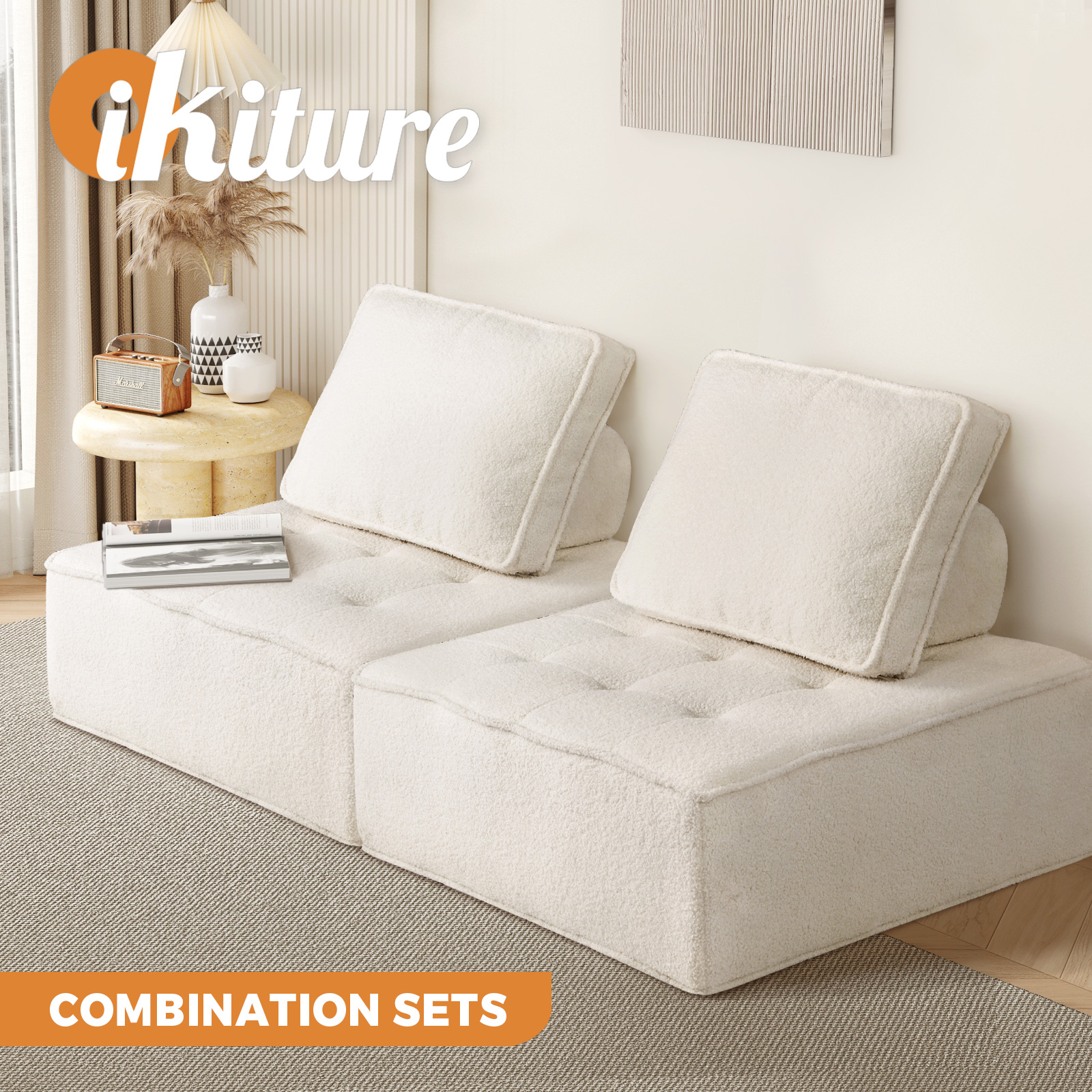 Oikiture 1-4PCS Modular Sofa Lounge Chair Armless TOFU Back Sherpa/Linen/PU - Picture 70 of 150