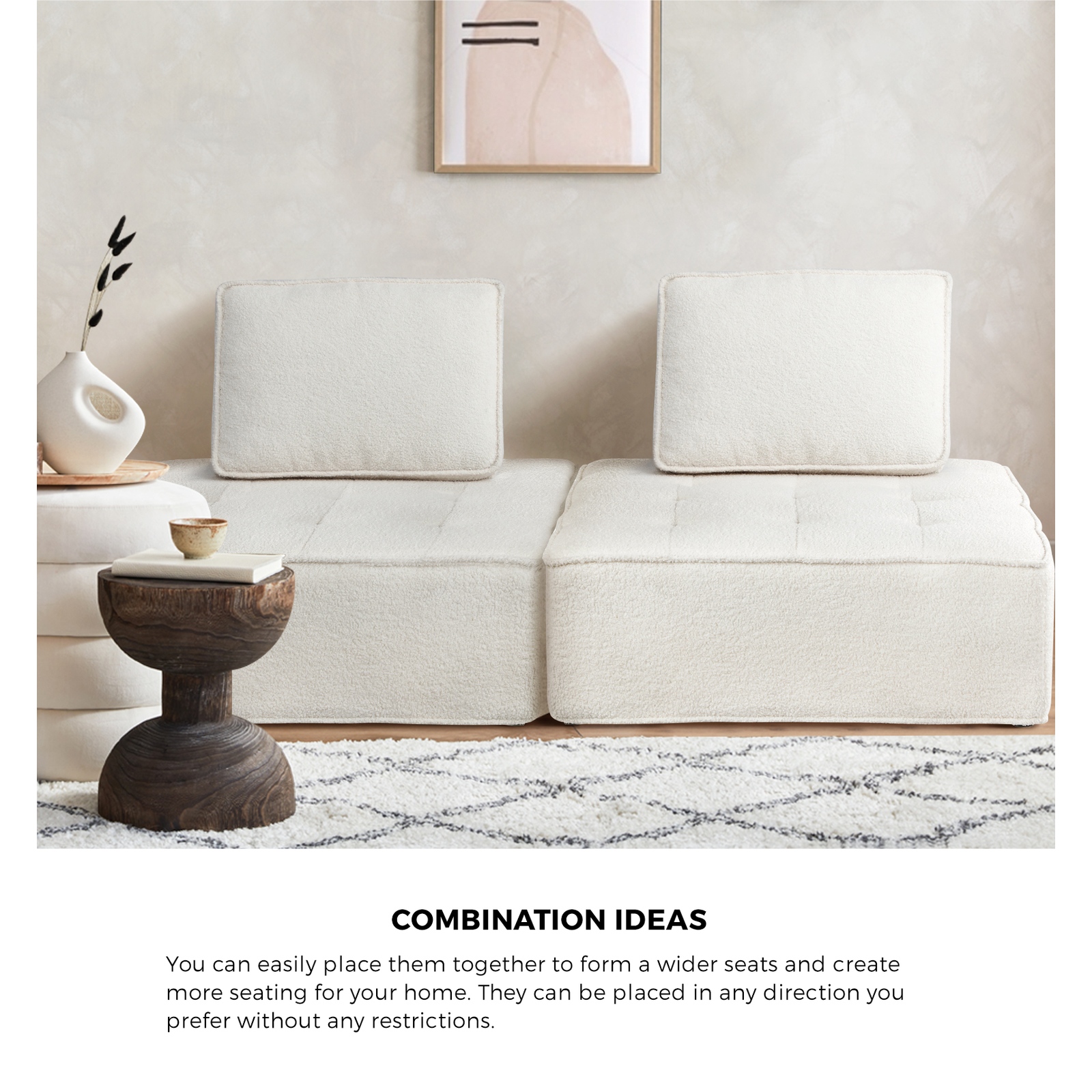 Oikiture 1-4PCS Modular Sofa Lounge Chair Armless TOFU Back Sherpa/Linen/PU - Picture 106 of 150