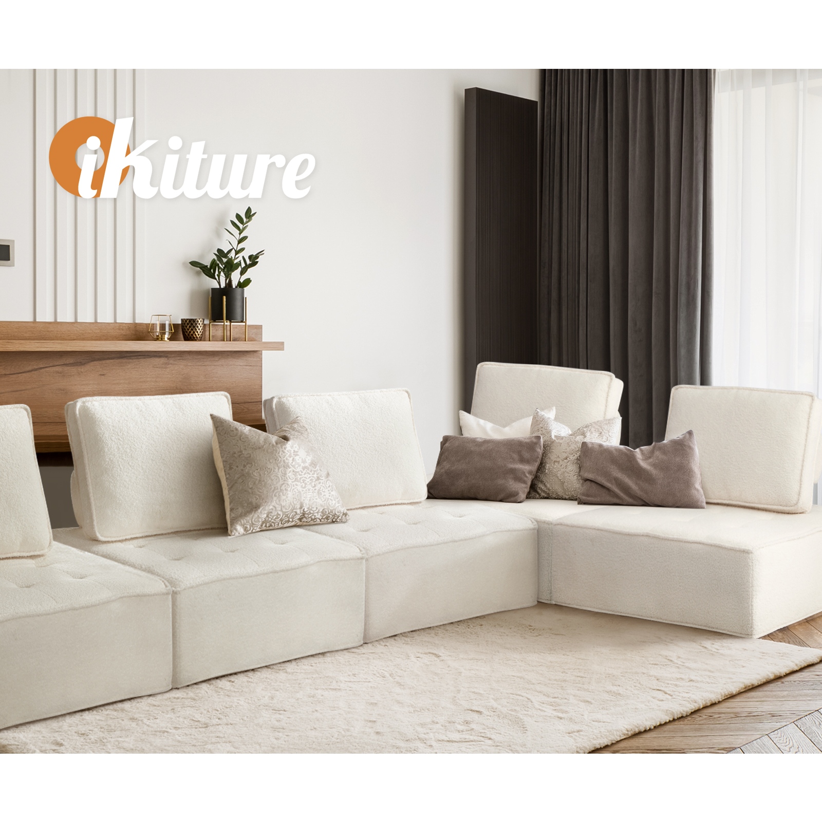 Oikiture 1-4PCS Modular Sofa Lounge Chair Armless TOFU Back Sherpa/Linen/PU - Picture 109 of 150