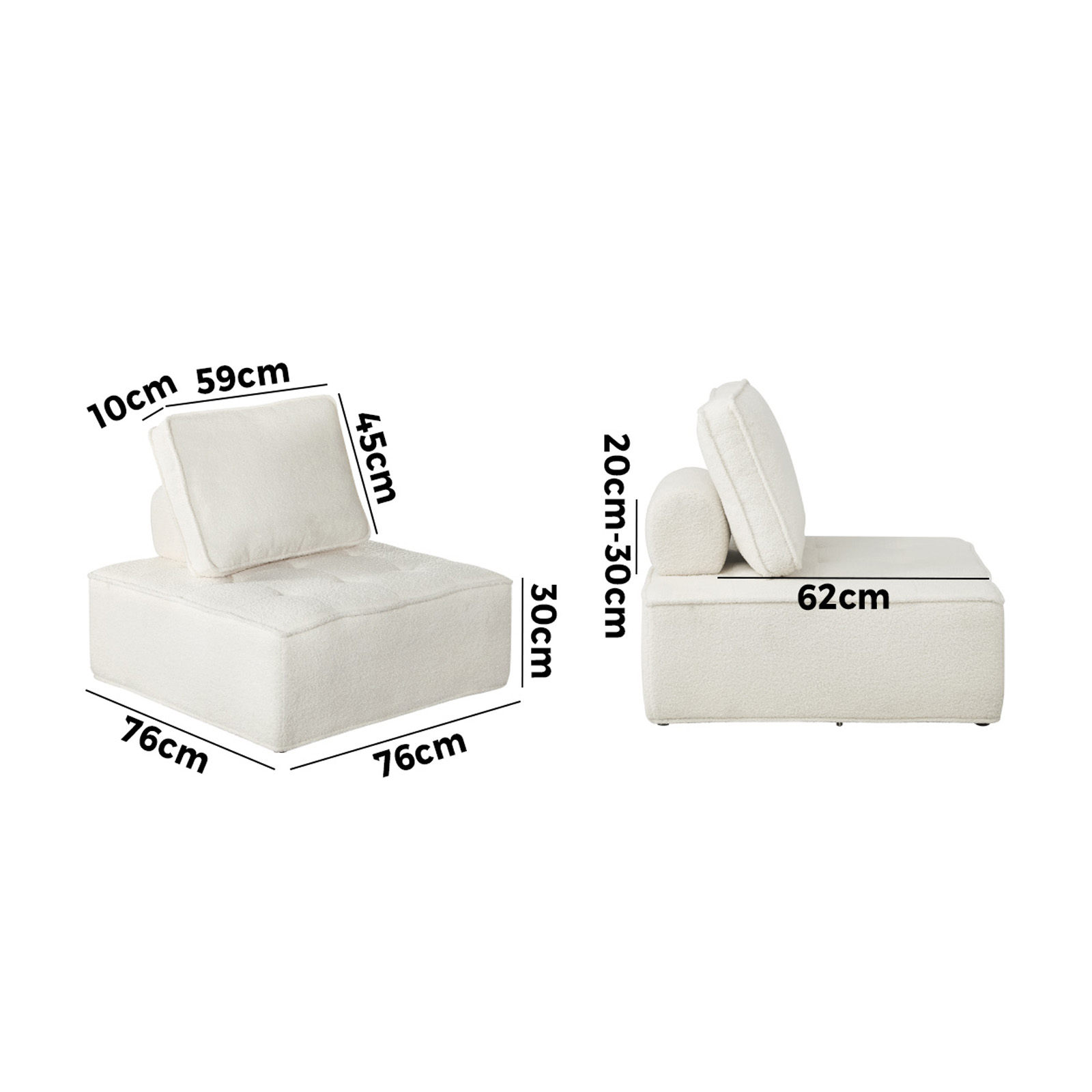 Oikiture 1-4PCS Modular Sofa Lounge Chair Armless TOFU Back Sherpa/Linen/PU - Picture 114 of 150