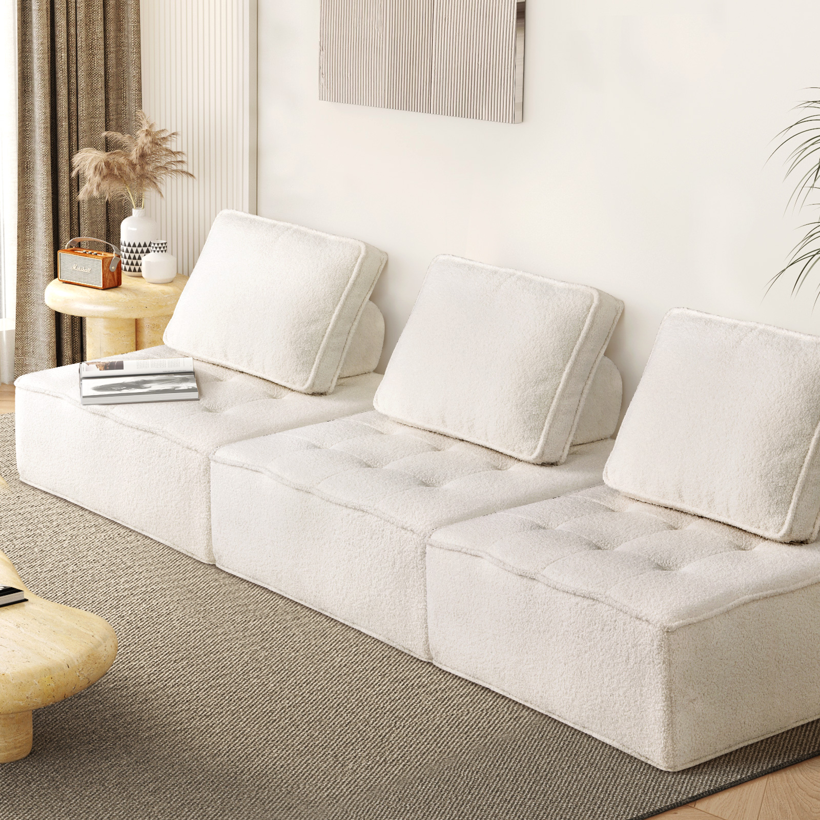 Oikiture 1-4PCS Modular Sofa Lounge Chair Armless TOFU Back Sherpa/Linen/PU - Picture 115 of 150