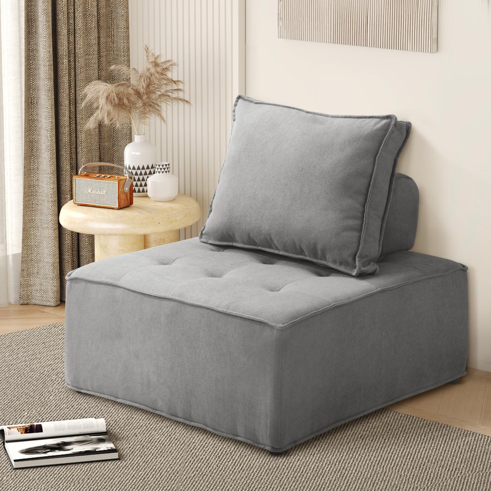 Oikiture 1-4PCS Modular Sofa Lounge Chair Armless TOFU Back Sherpa/Linen/PU - Picture 26 of 150