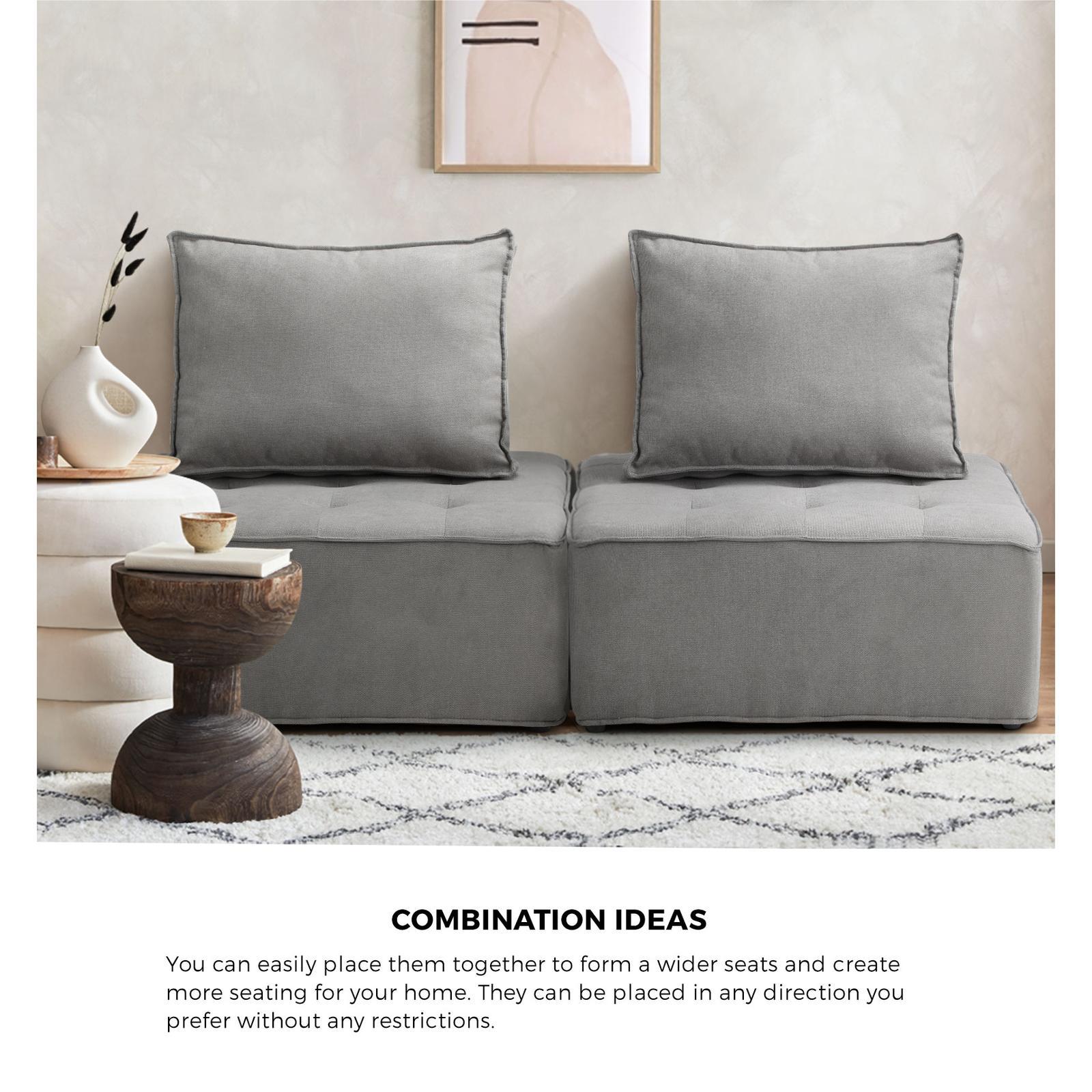 Oikiture 1-4PCS Modular Sofa Lounge Chair Armless TOFU Back Sherpa/Linen/PU - Picture 61 of 150