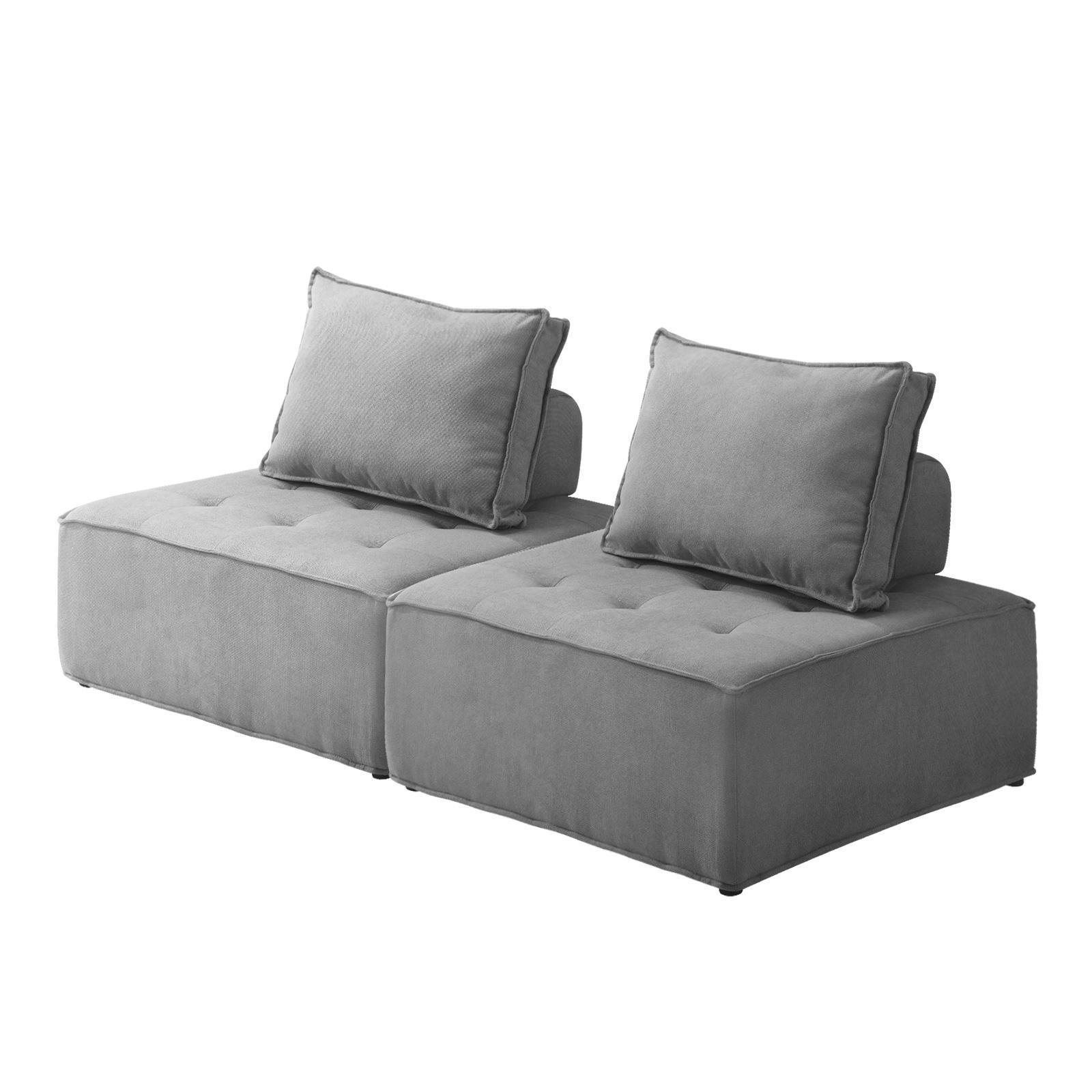Oikiture 1-4PCS Modular Sofa Lounge Chair Armless TOFU Back Sherpa/Linen/PU - Picture 68 of 150