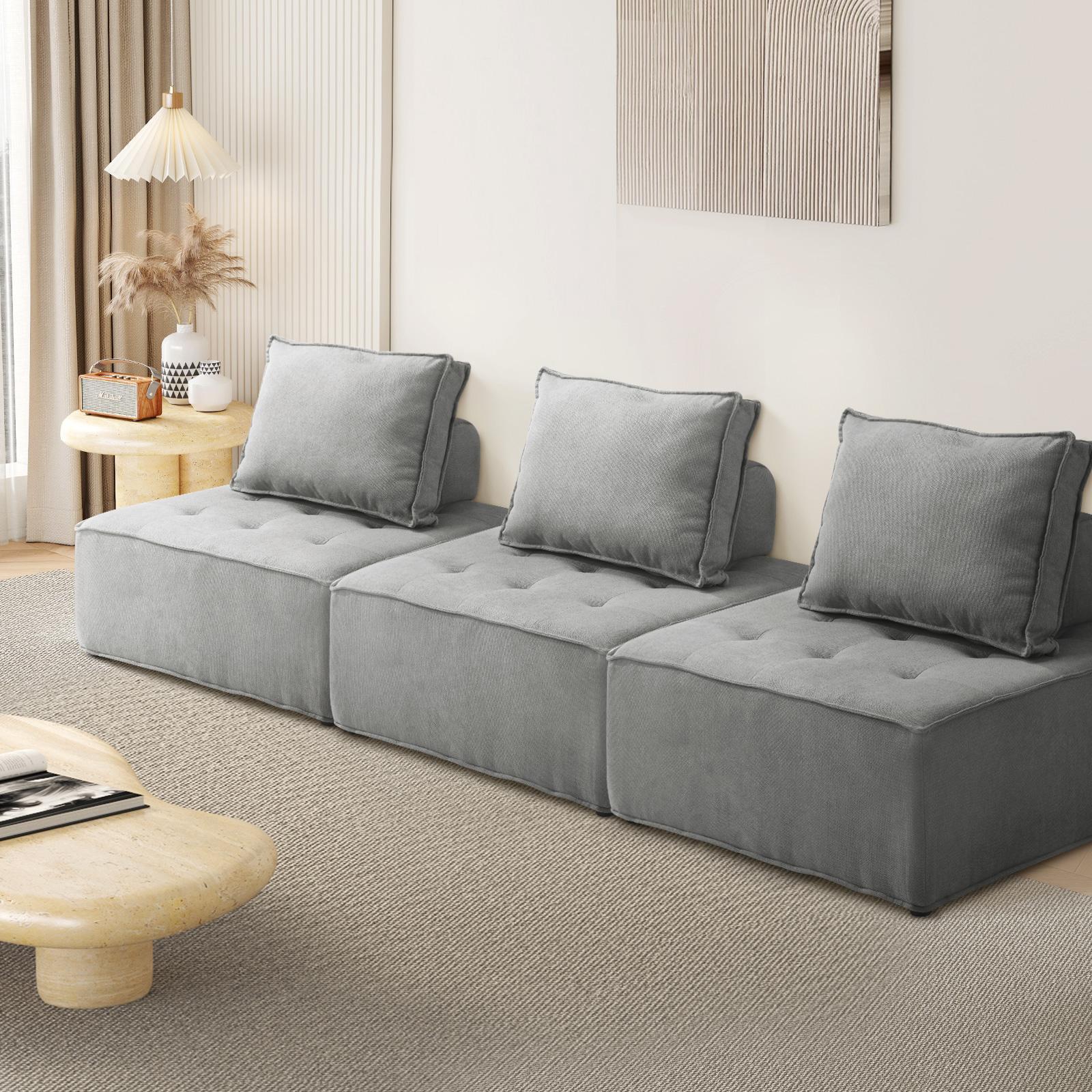 Oikiture 1-4PCS Modular Sofa Lounge Chair Armless TOFU Back Sherpa/Linen/PU - Picture 95 of 150